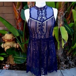 Altar'd State Deep Blue Lace Mini Dress